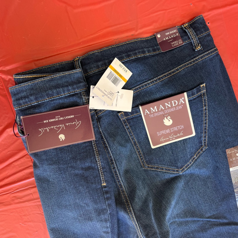 Amanda Lane Supreme Stretch Jeans Women’s Plus Size 16W Short NWT Dark Wash